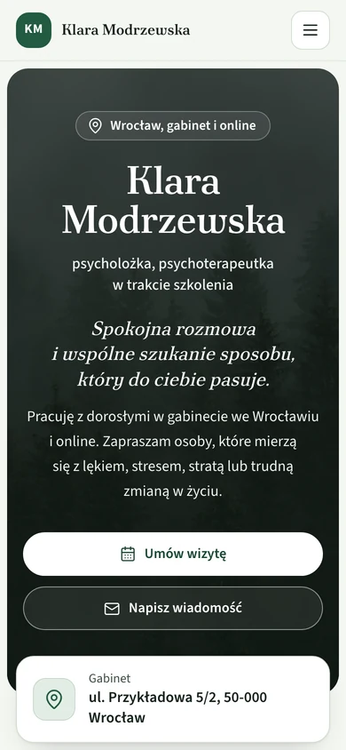 Ta sama strona w stylu jasnym na ekranie telefonu